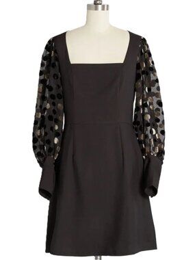 Hutch Flocked With Fab Mini Dress Size 22 Gold Black Polka Dot Balloon Sleeve